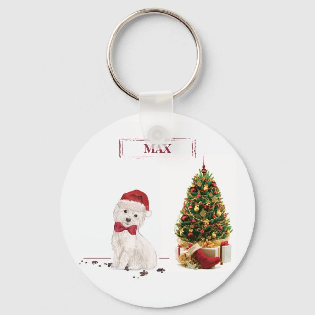 Chaveiro Westie Natal Divertido com Árvore (Frente)