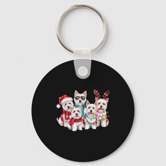 Chaveiro Westie Reindeer Christmas Lights Dog Lover Xmas Pa (Frente)