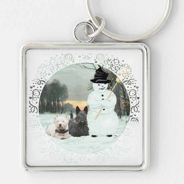 Chaveiro Westie & Scottie Constroem um Boneco de Neve (Frente)