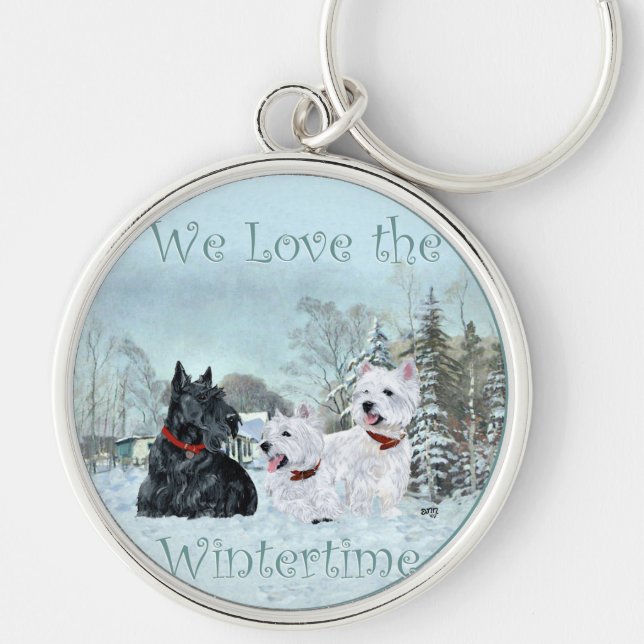 Chaveiro Westies & Scottie no Inverno (Frente)