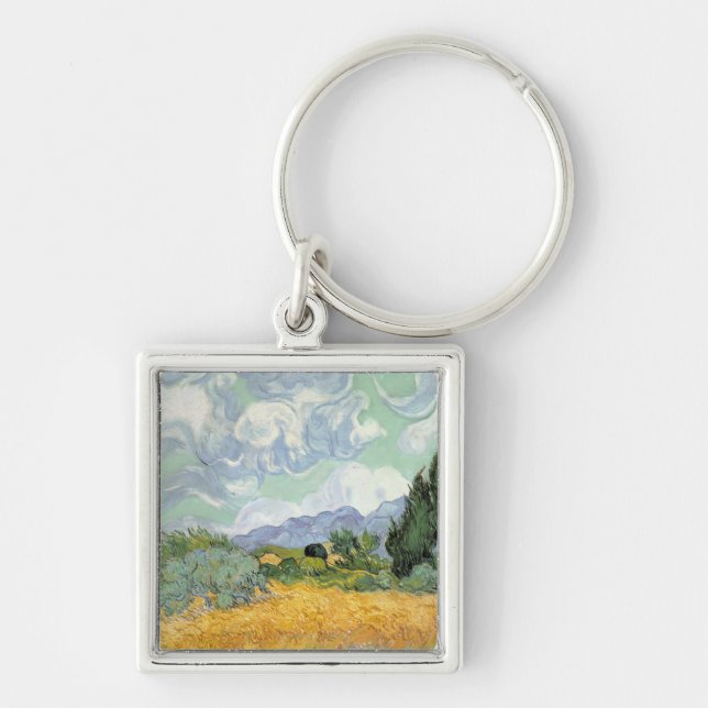 Chaveiro Wheatfield com ciprestes, 1889 de Vincent van Gogh (Frente)