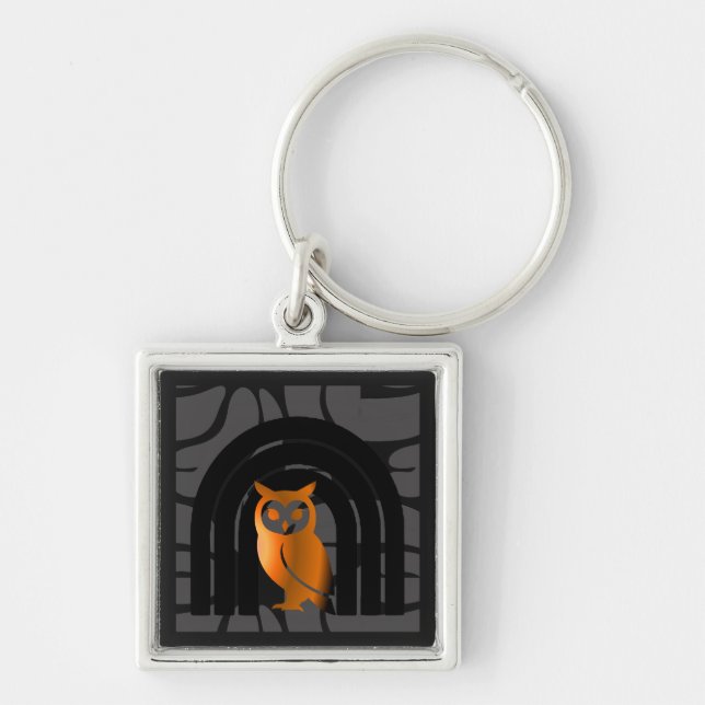 Chaveiro Whimsical Boho Owl & Tropical Monstera Leaf (Frente)