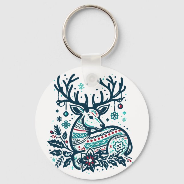 Chaveiro Whimsical Christmas Deer Vector Clipart - Festive (Frente)