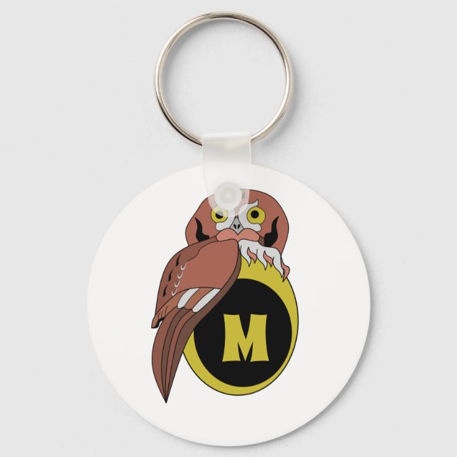Chaveiro Whimsical Eastern Screech Owl Monograma (Frente)