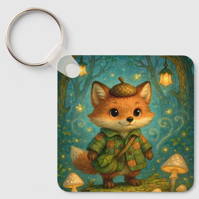 Chaveiro Whimsical Fox Explorer Art (Frente)