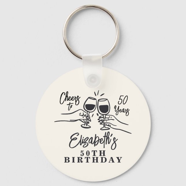 Chaveiro Whimsical Hand Drawn Cheers to 50 Years Birthday  (Frente)