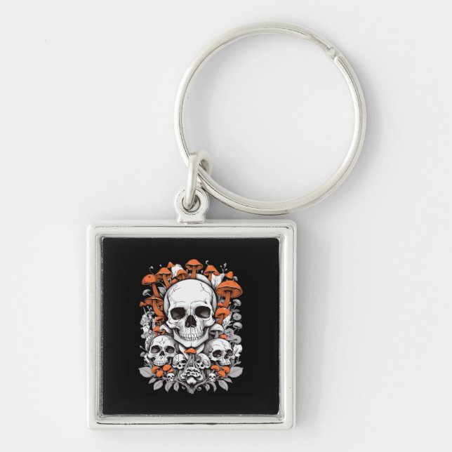 Chaveiro Whimsigoth Skulls & Mushroom Vintage Botanic Ae (Frente)