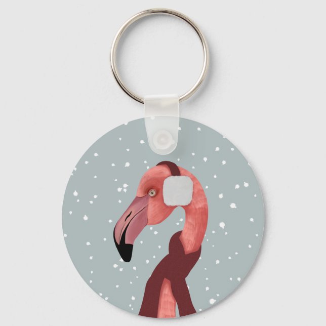 Chaveiro Whimsso Cozy Winter Flamingo Com Scarf (Frente)