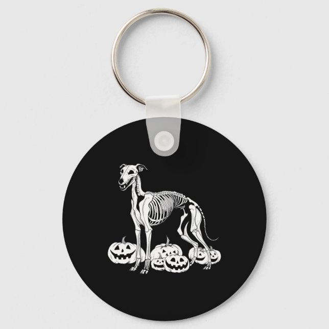 Chaveiro Whippet Skeleton Aniversário Cachorro de Halloween (Frente)