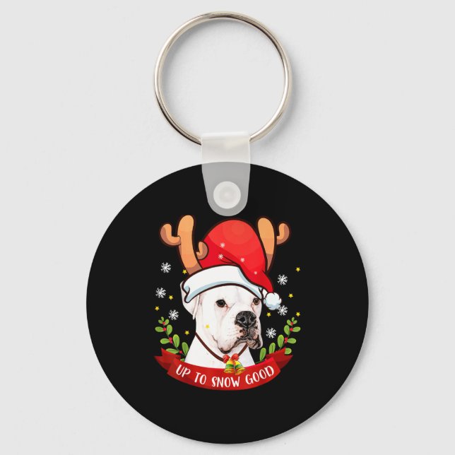 Chaveiro White Boxer Dog Reindeer Christmas Gift Boys Girls (Frente)