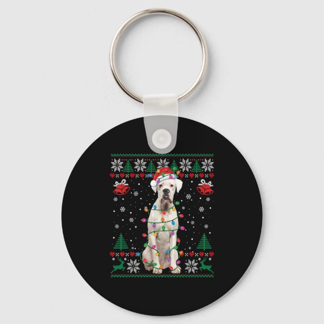 Chaveiro White Boxer Dog Ugly Christmas Sweater Funny Xmas  (Frente)