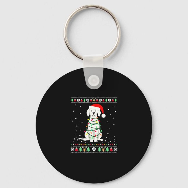 Chaveiro White Boxer Dog Ugly Christmas Sweater Funny Xmas  (Frente)