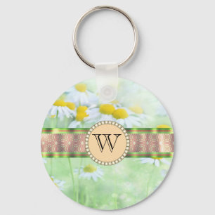 Chaveiro White Daisy está em Green Meadow Monograma