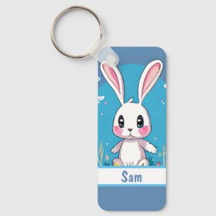 Chaveiro White Easter Bunny With Customizable Nametag 