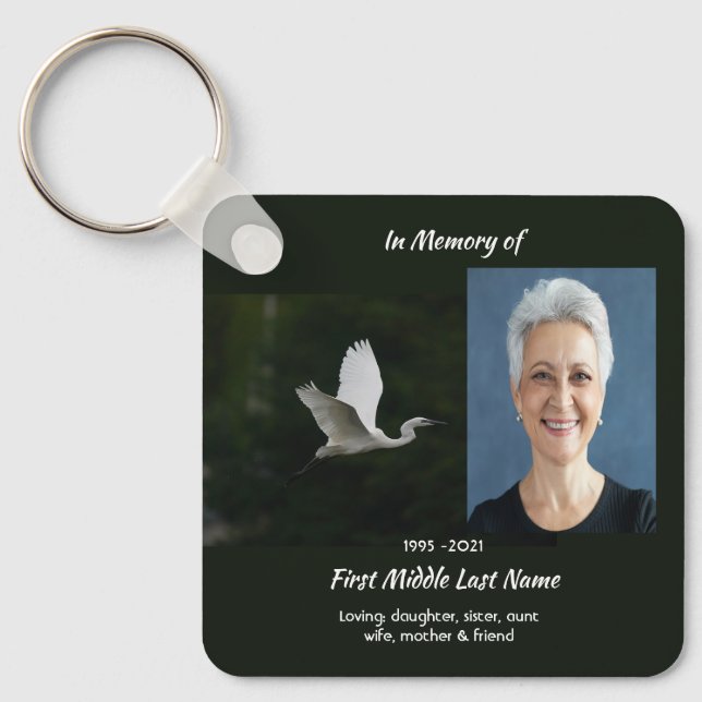 Chaveiro White Egret Bird Memorial Keepsake  (Frente)