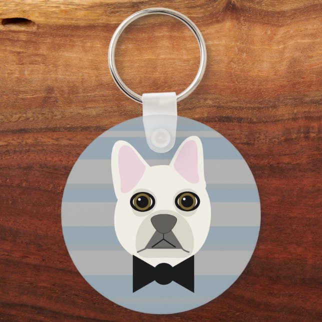 Chaveiro White French Bulldog, Stripes (Frente)