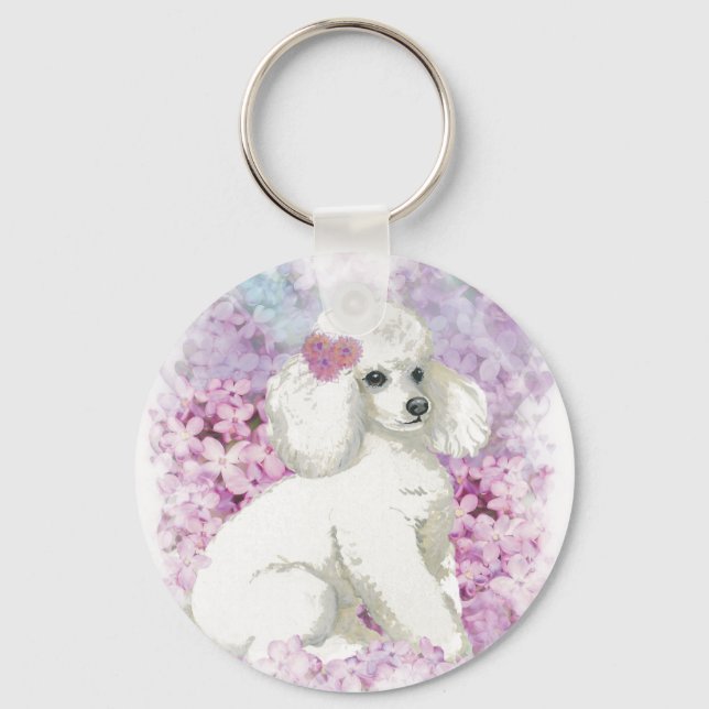 Chaveiro White Poodle Puppy Lilacs Art Design (Frente)