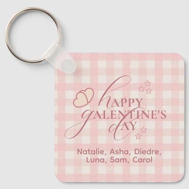 Chaveiro Wholesome Cute Pink Check Typography Galentines (Frente)