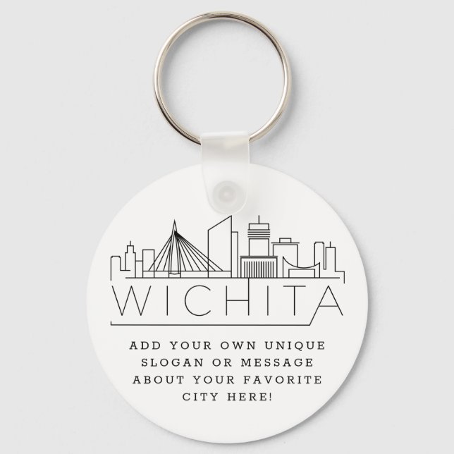 Chaveiro Wichita, Kansas Stylizou Skyline | Slogan Personal (Frente)