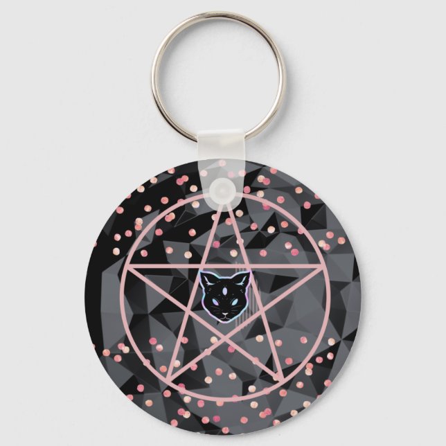Chaveiro WiizyWitch Magic Witch Cosmic Cat Pentacle Magick (Frente)