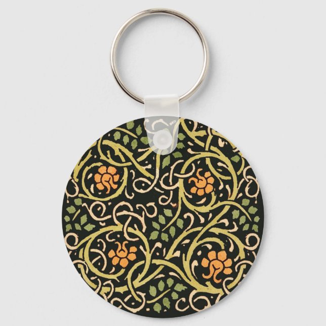 Chaveiro William Morris Black Floral Art Impressão Design (Frente)