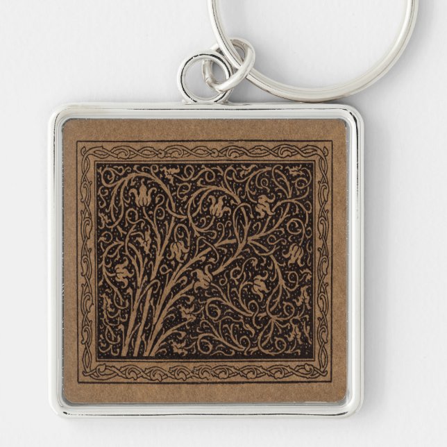 Chaveiro William Morris Campion Couro Foleado Damask (Frente)