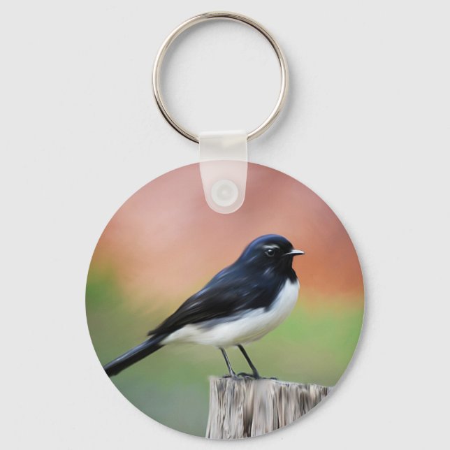 Chaveiro Willy Wagtail - Arte sobre aves australianas (Frente)
