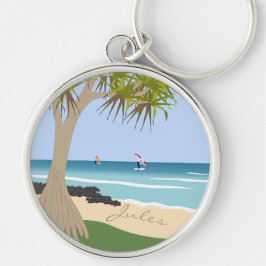 Chaveiro Wing Foil Surfers Pandanus Tree na praia adiciona