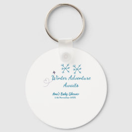Chaveiro Winter Adventure awaits baby shower blue snowflake