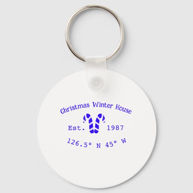 Chaveiro Winter Christmas house blue candy canes est. Year  (Frente)