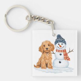 Chaveiro Winter Goldendoodle Dog Cute Snowman