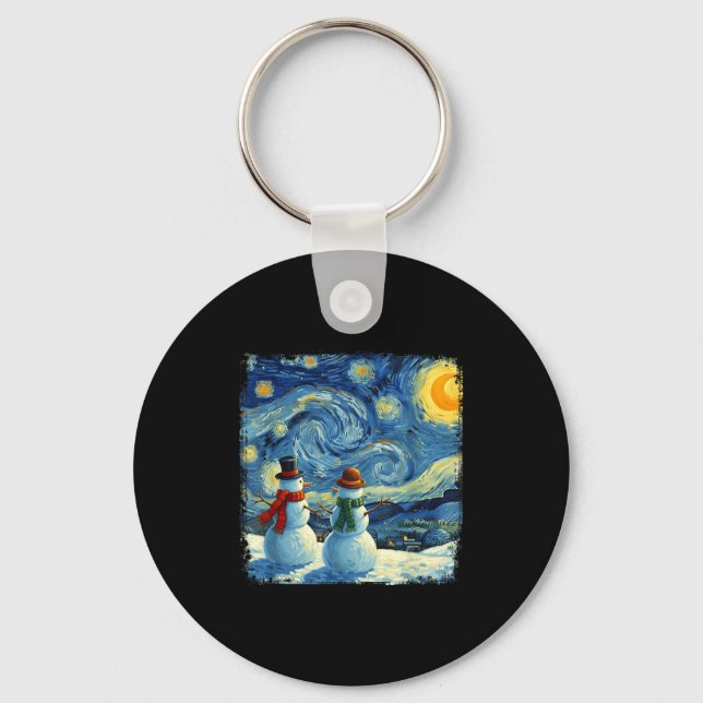 Chaveiro Winter Snowman Van Gogh Starry Night Christmas  (Frente)