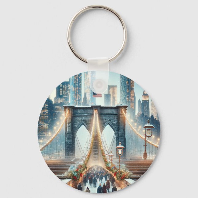 Chaveiro Winter Wonderland. Brooklyn Bridge - New York (Frente)