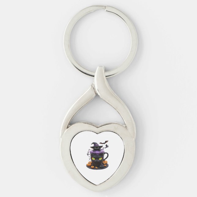 Chaveiro Witch Cat Halloween Latte  Café Creepy Cute com (Frente)