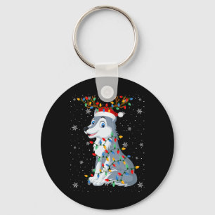 Chaveiro Wolf Animal Santa Hat Luzes De Árvore De Natal Fei