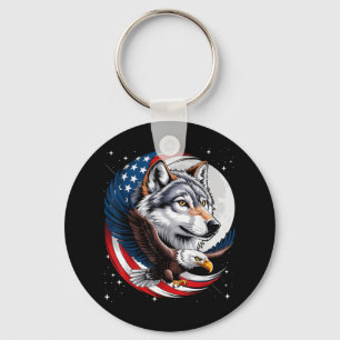 Chaveiro Wolf Bald Eagle American Flag Full Moon Anos novos
