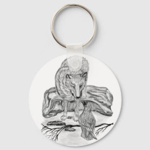 Chaveiro Wolf e Raven design preto e branco