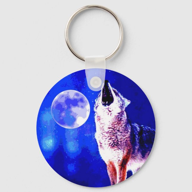 Chaveiro Wolf Howling na Lua (Frente)
