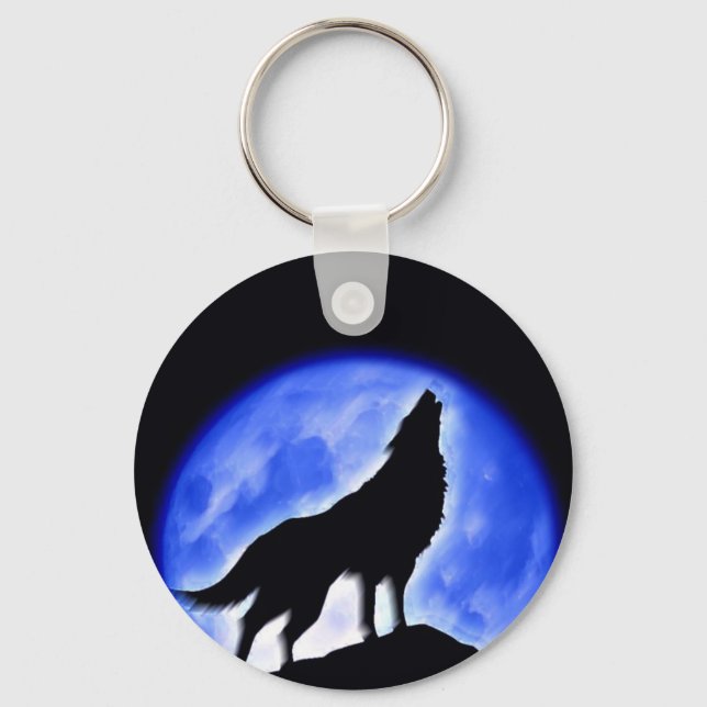 Chaveiro Wolf Howling na Lua (Frente)