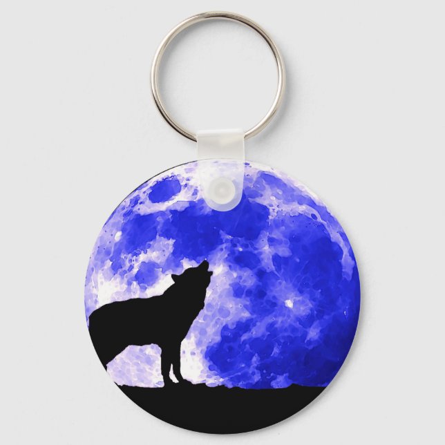 Chaveiro Wolf Howling na Lua (Frente)