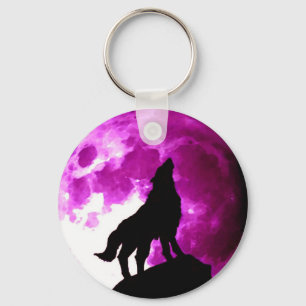 Chaveiro Wolf Howling Silhouette na Lua