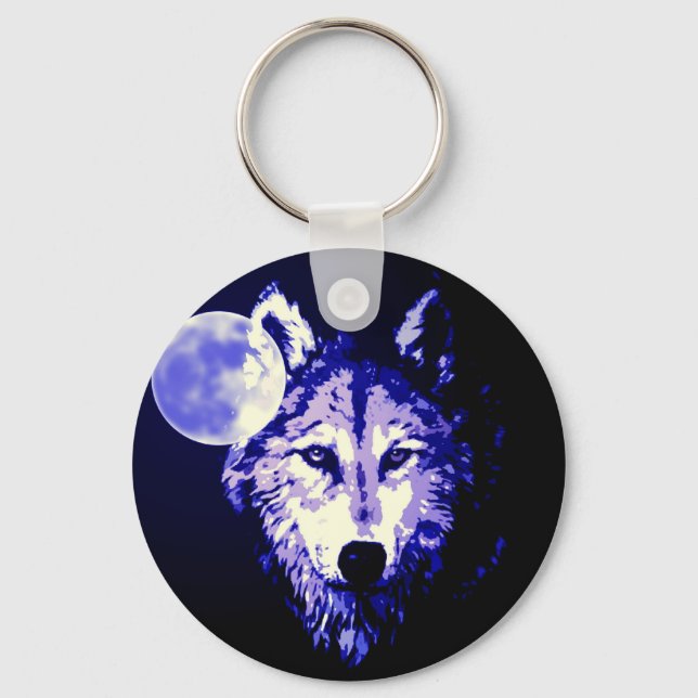 Chaveiro Wolf & Moon Dark Blue Night Collage (Frente)