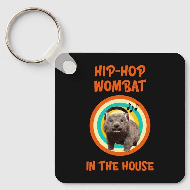Chaveiro Wombat de Hip-hop Engraçado em Casa (Frente)