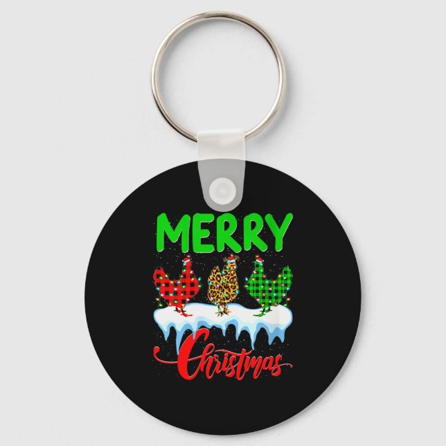 Chaveiro Womens Chicken Merry Christmas Pajamas Leopard Buf (Frente)