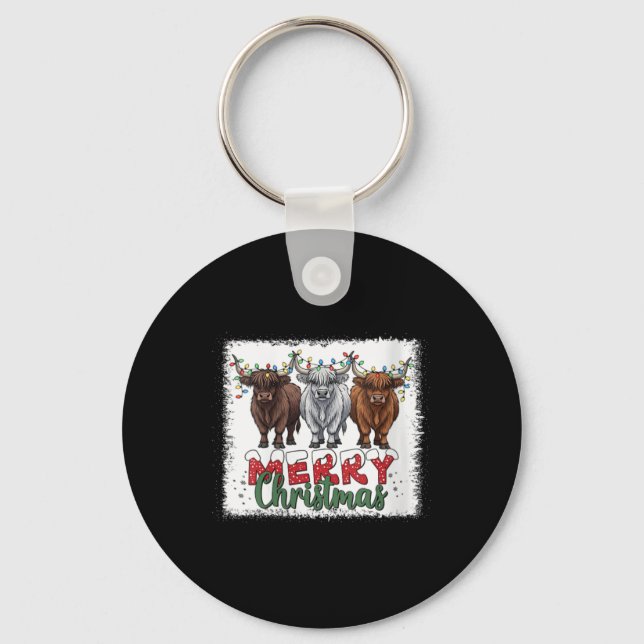 Chaveiro Womens Merry Christmas Scottish Highland Cow Xmas  (Frente)