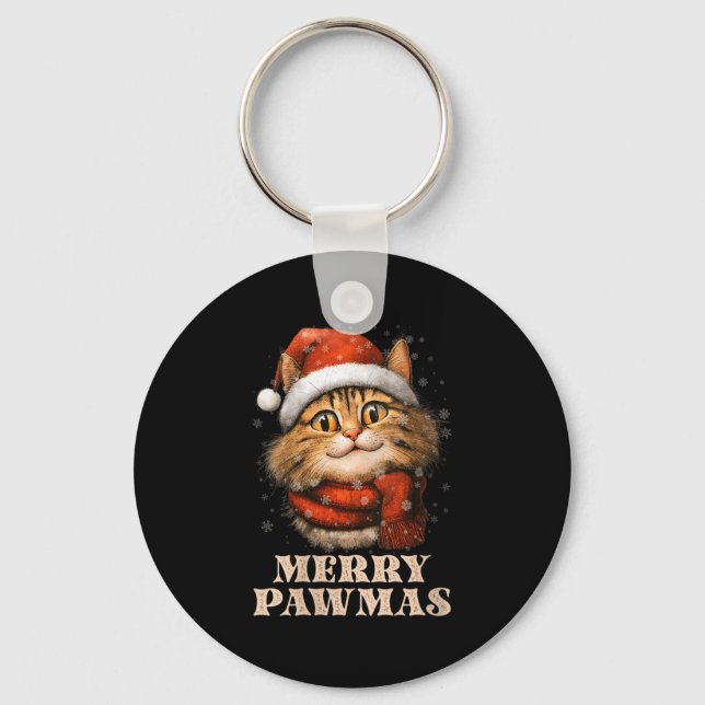 Chaveiro Womens Merry Pawmas Funny Santa Cat Christmas For  (Frente)