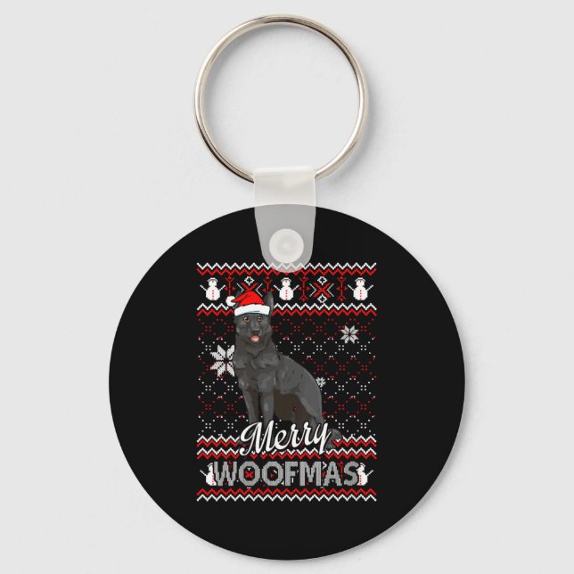 Chaveiro Womens Merry Woofmas Black German Shepherd Dog San (Frente)