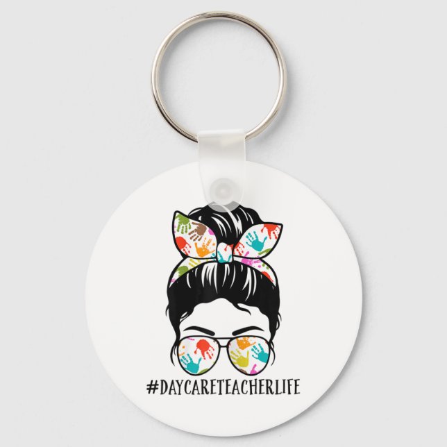 Chaveiro Womens Nn Daycare Teacher Life Messy Bun Mom Woman (Frente)