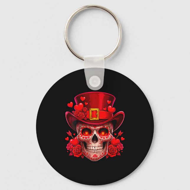 Chaveiro Women's Sugar Skull Valentine Cud Red Roses Couple (Frente)