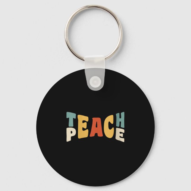 Chaveiro Womens Teach Peace Retro Teacher Motivational Educ (Frente)